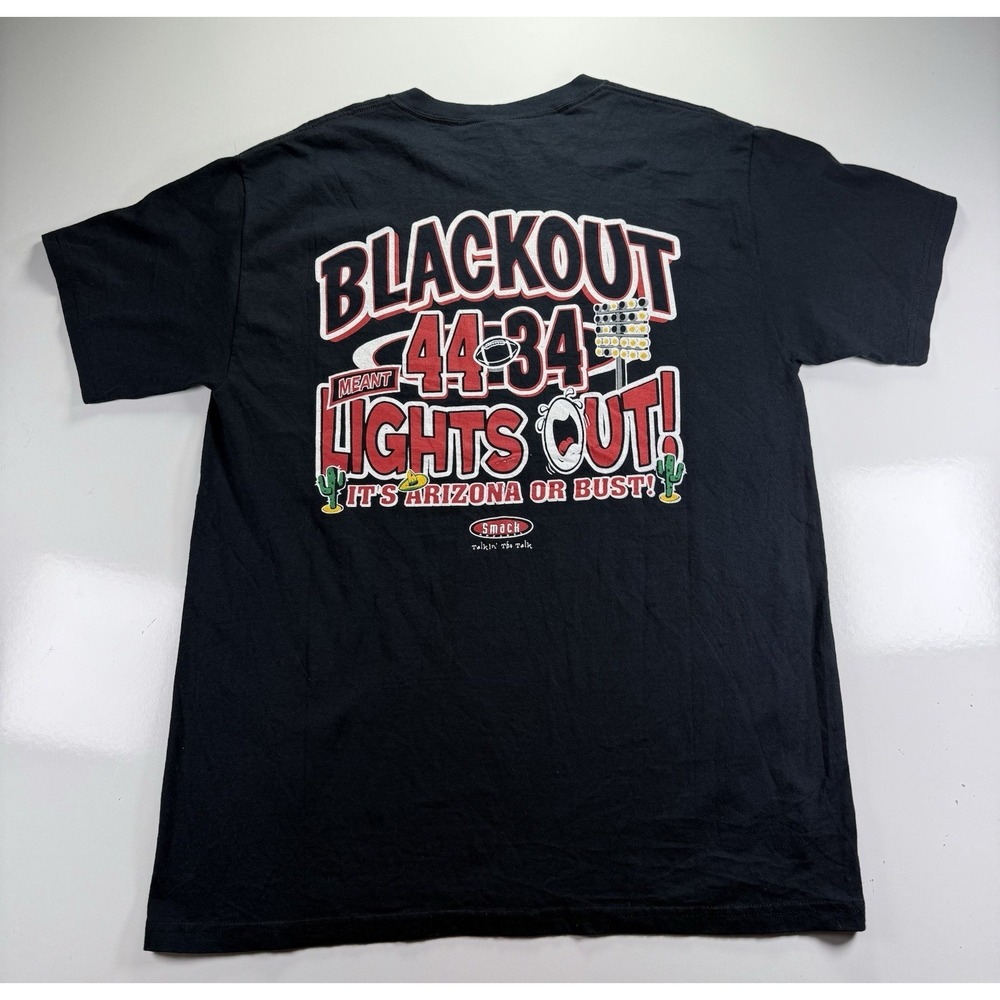 Vtg 2007 College Football Large Tee West Virginia Blackout 44-34 score shirt